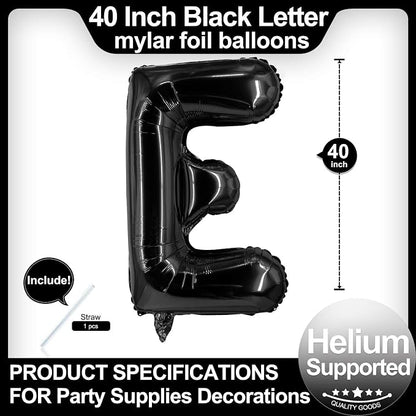 40 Inch Black Letter E Balloons, DIY Phrase Foil Alphabet Letter E Balloons DIY - Image 2