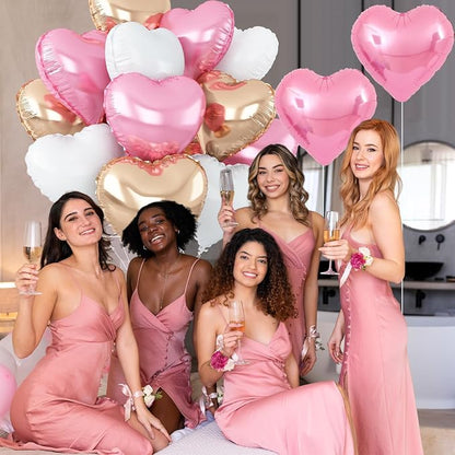 Pink White Heart Balloons, 18Inch White Rose Gold Helium Polyester Film Balloon - Image 4