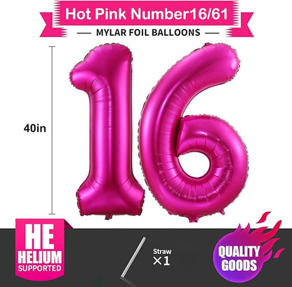 Hot Pink 16 Balloon Numbers, 40 Inch 16th Birthday Balloon Foil Mylar Number - Image 2