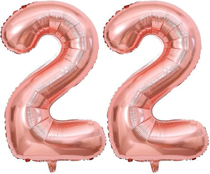 Rose Gold 22 Number Balloons, 40 Inch Giant Number 22 Balloons Foil Mylar by Lovoir