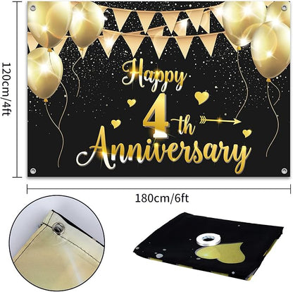 HAMIGAR 6x4ft Happy 4th Anniversary Banner Backdrop - Image 2