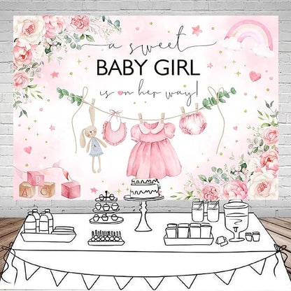 Mocsicka 7x5ft Pink Baby Shower Backdrop - Image 7