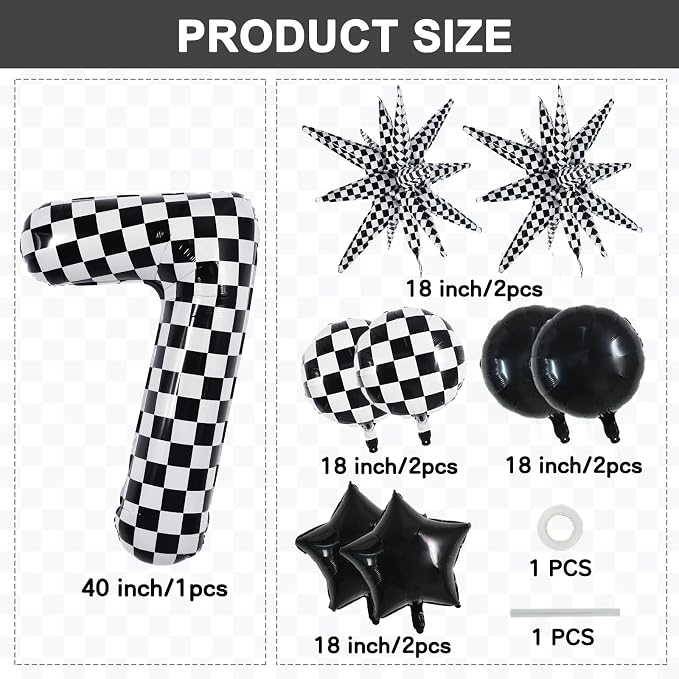 TONIFUL 7th Birthday Balloons Kit 40 Inch Checkered Number 7 Foil Balloon | - Image 2