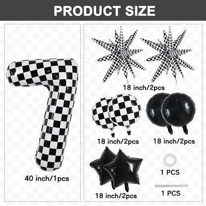 TONIFUL 7th Birthday Balloons Kit 40 Inch Checkered Number 7 Foil Balloon | - Image 2