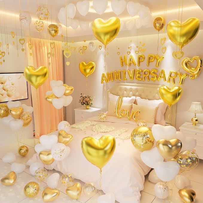 Gold and White Anniversary Party Decorations, Happy Anniversary Banner by CboDecoBalloonArchKit
