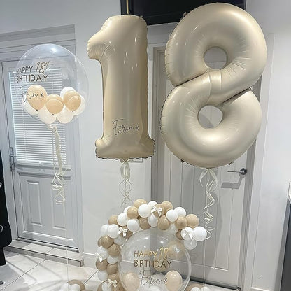 Cream Number 10 Balloons, 40 Inch 10 Balloons Giant Helium Foil Mylar Beige 10 - Image 3