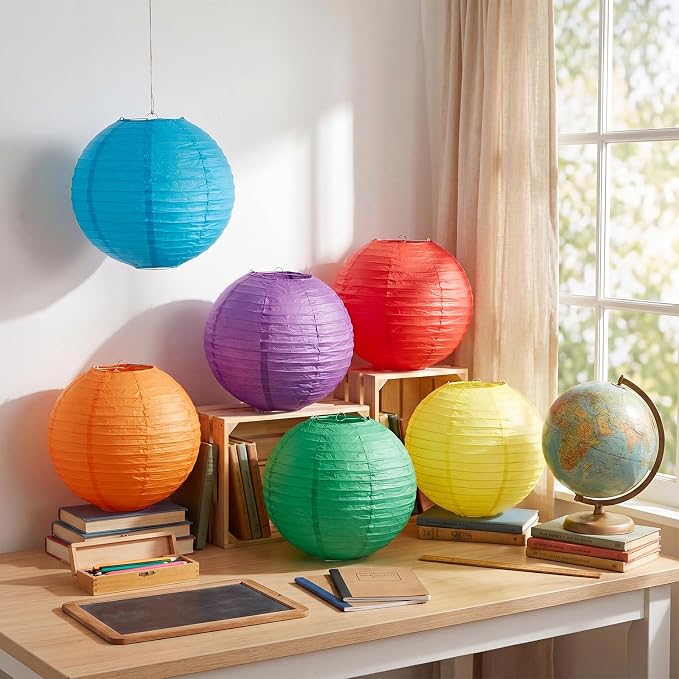 12 Pcs 10 Inch Hanging Paper Lanterns Party Decorations Colorful Rainbow - Image 5
