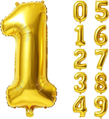 40 Inch Number 1 Balloons for 1st Birthday Party Decorations, 0-100 Gold Large by FOBELEC