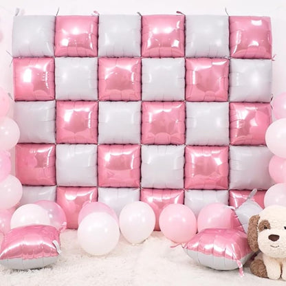 Pearl Pink and White Double Sided Square Foil Balloons Wall, 19 Inches Chrome - Image 3