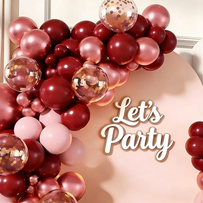 Burgundy Pink Balloon Garland Arch Kit 160pcs Burgundy Metallic Red Pink Latex - Image 5