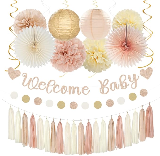 Champagne-Gold Beige Fall Baby-Shower Party-Decorations by Burgleda