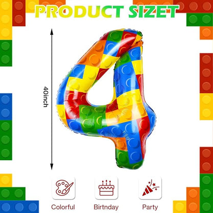 40 Inch Building Block Number Balloon Colorful Block Foil Balloons Block Themed - Image 2