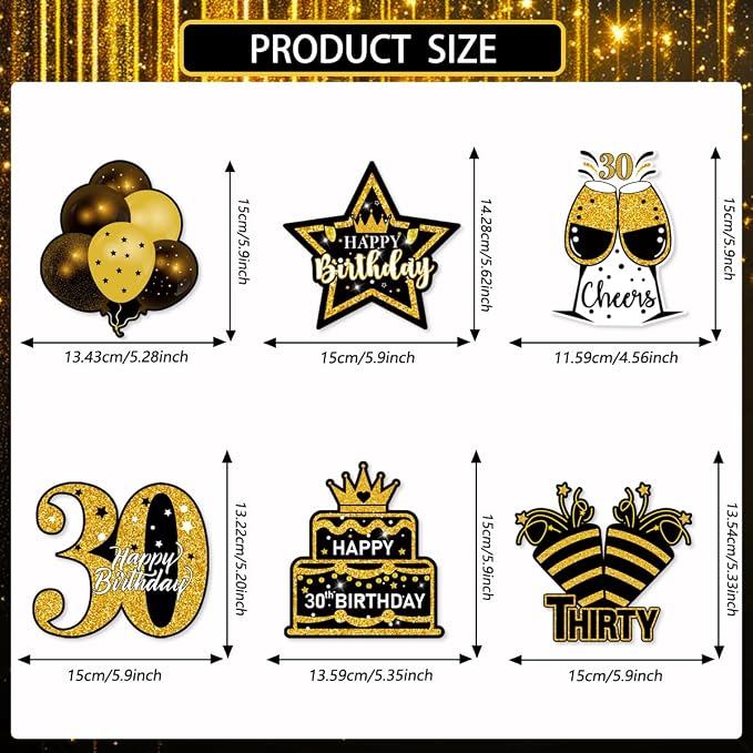 Mxdfafa 39Pcs Black Gold Glitter 30th Birthday Decorations Kit, 30th Bday Party - Image 6