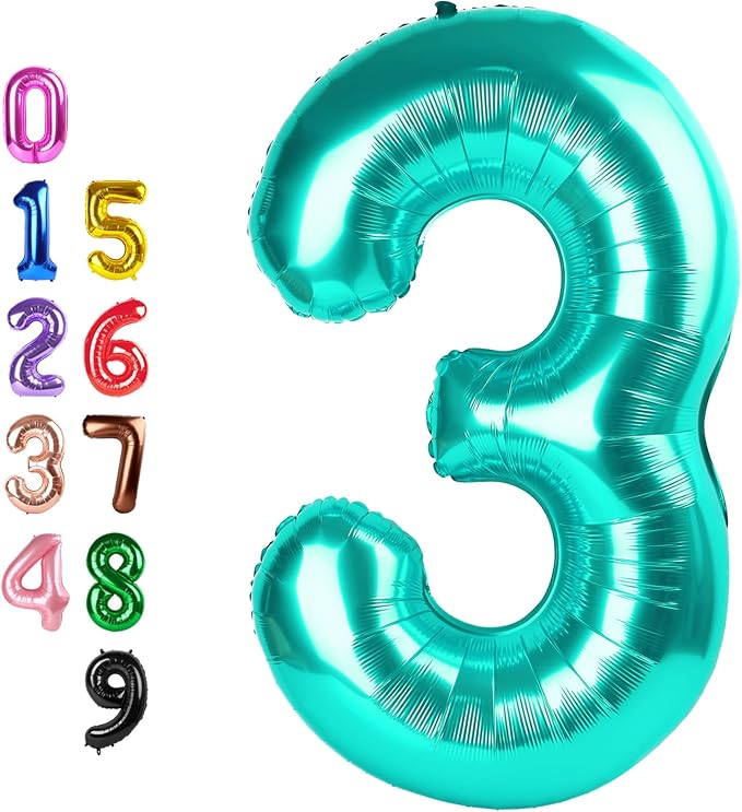Number Balloons 3 Balloon Teal Blue by Enyeopd