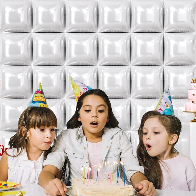 NISOCY 25PCS White Square Foil Balloons Wall Backdrop | Double Sided Pearl - Image 7