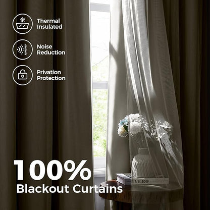 100% Blackout Curtains for Bedroom, Double Layer Ivory Curtains, Room Darkening - Image 3