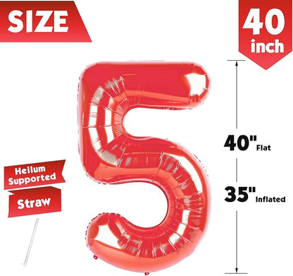 40 Inch Red Number 5 Balloon Birthday Party Decorations - Image 5