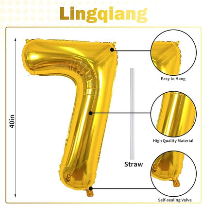 Gold Number 17 Mylar Foil Balloons, 40 Inch Giant Gold 17th Birthday Balloons - Image 2