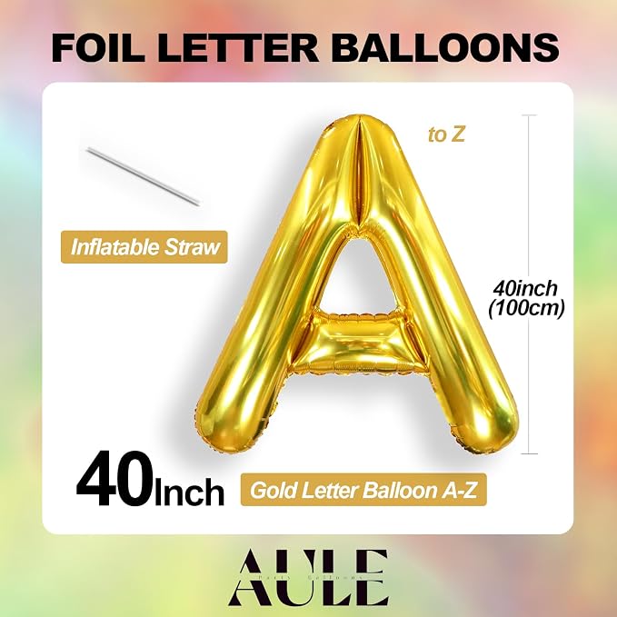 AULE 40 Inch Gold T Balloon Letter Foil A-Z Birthday Big Alphabet | Birthday - Image 6