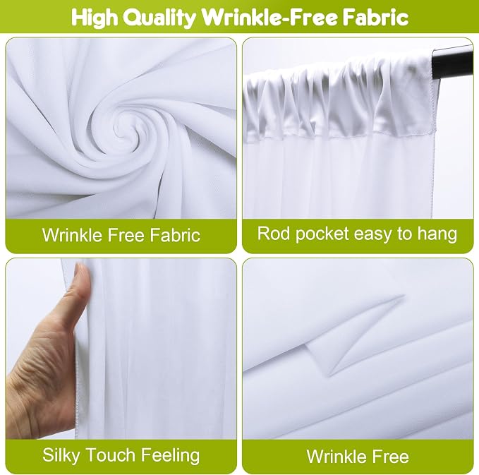 White Backdrop Curtain for Parties Backdrop Drapes, 6 Panel 5x10FT - Image 3