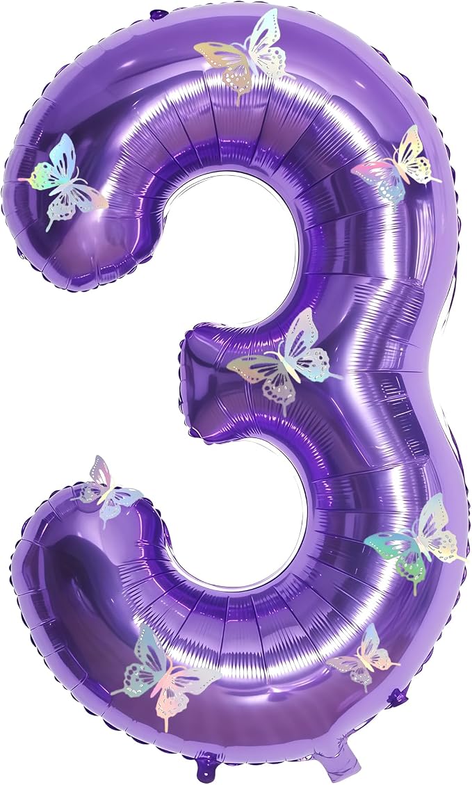 40 Inch Purple Number 3 Balloon by GLASNES