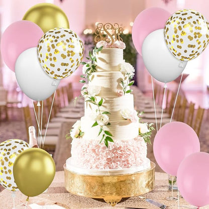 Pink Gold Balloons, 12 Inch Metallic Gold Confetti Balloons Macaron Pink Latex - Image 7