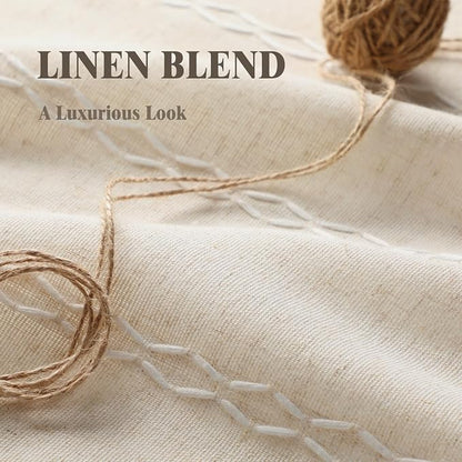 Boho 100% Blackout Curtains 90 Inch 2 Panels Linen Blend Beige | Vintage - Image 4