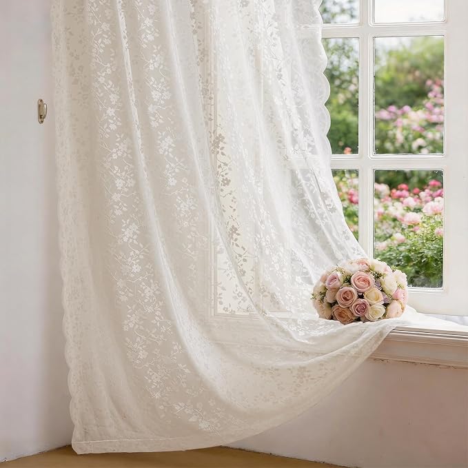 Anmao Vintage Lace Sheer Curtains 63 Inches Long - Image 8