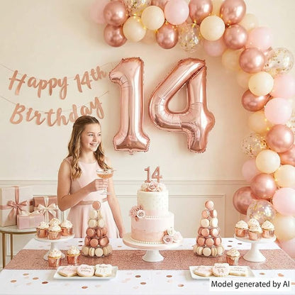 Rose Gold Number 14 Balloon 40 Inch, Gorgeous Blush Foil - Image 2
