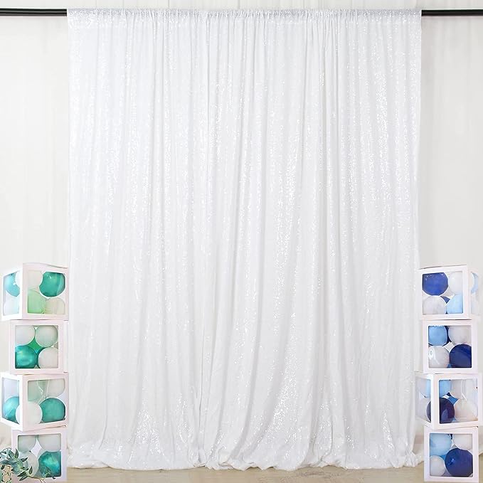 Poise3EHome 8FT x 8FT White Sequin Photography Backdrop Curtain by Poise3EHome