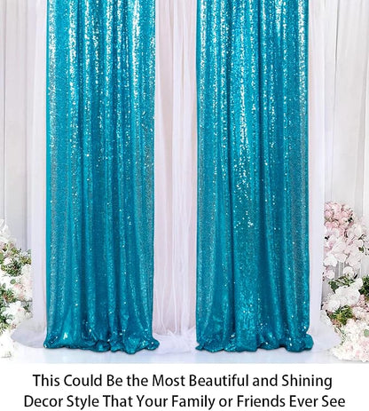 ShinyBeauty Sequin Curtains 2 Panels Turquoise 2FTx8FT Sequin Photo Backdrop - Image 4