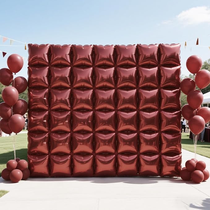 NISOCY 25PCS Maroon Square Foil Balloons Wall Backdrop | Double Sided Brown Red - Image 8