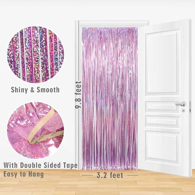 GOER 2 Pack 3.2 ft x 8.2 ft Metallic Tinsel Foil Fringe Curtains Party Photo - Image 6