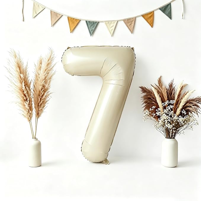 CARGEN 40 Inch Creamy White Number 7 Balloon Boho Neutral Party Decoration | by CARGEN
