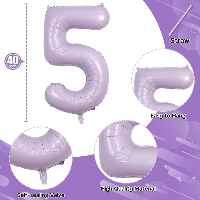 Light Purple 15th Birthday Balloons, 40 Inch Dusty Pastel Purple Mylar Foil - Image 2