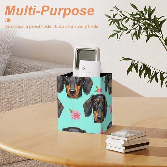 Pencil Holder for Desk, Pu Leather Desktop Container Pen Cup Storage Dachshund - Image 7