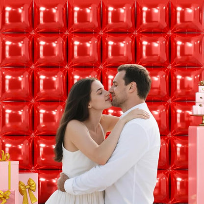NISOCY 36PCS Metallic Red Square Foil Balloons Wall Backdrop | Double Sided Red - Image 8
