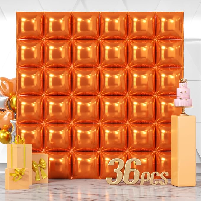 NISOCY 36PCS Metallic Orange Square Foil Balloons Wall Backdrop | Double Sided by NISOCY