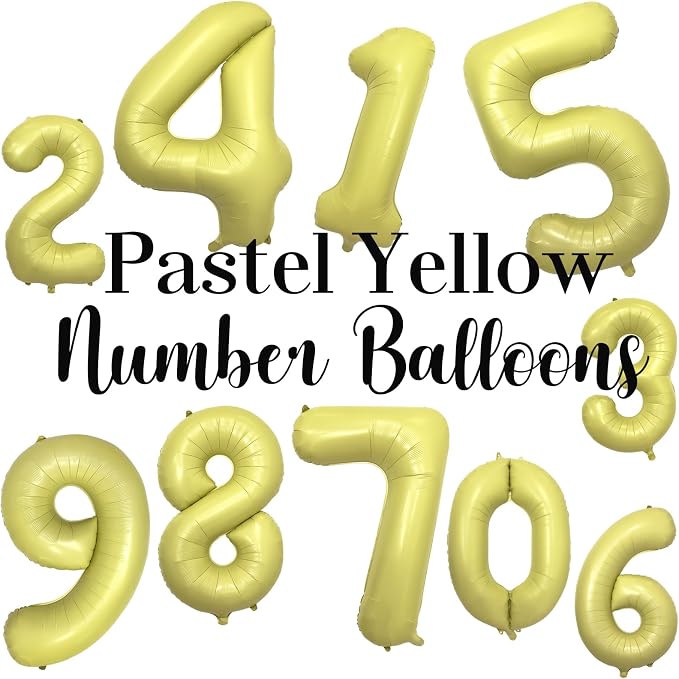 Pastel Yellow Number 8 Balloon 40 Inch Light Yellow Foil Number Balloons 8th - Image 3
