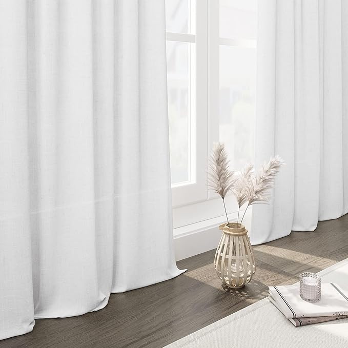 White Linen Curtains for Living Room 84 inches Long 2 Panels Set Pure White - Image 4