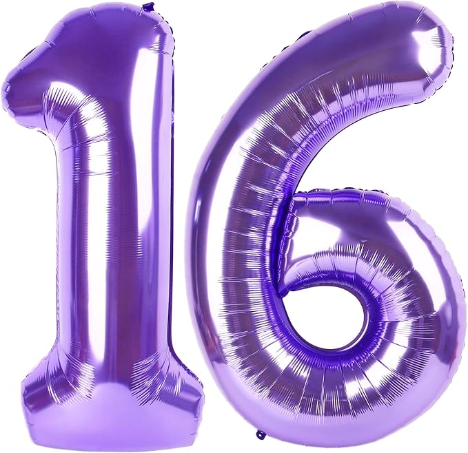 Purple Jumbo Number 16 Balloon 40 Inch, Boy Girl 16 Birthday Supplies, Foil by Upgesy
