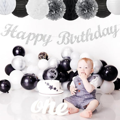 Black White Silver Birthday Party-decorations - Image 4