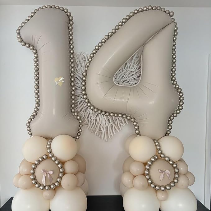 40 Inch Cream Number 1 Balloon, Digital 1 Helium Balloon - Image 4