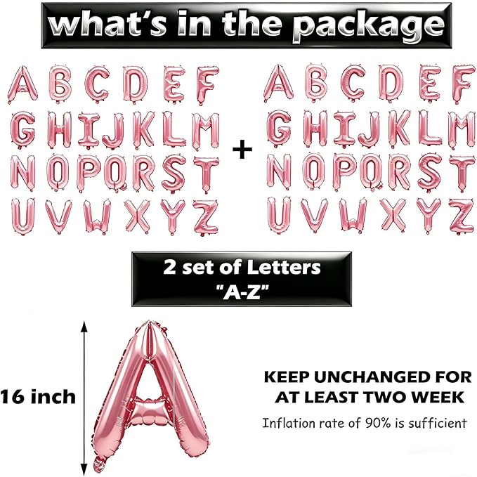 52 Pcs Pastel Pink Letter Balloons, Custom 2 Set A-Z Set - Image 3