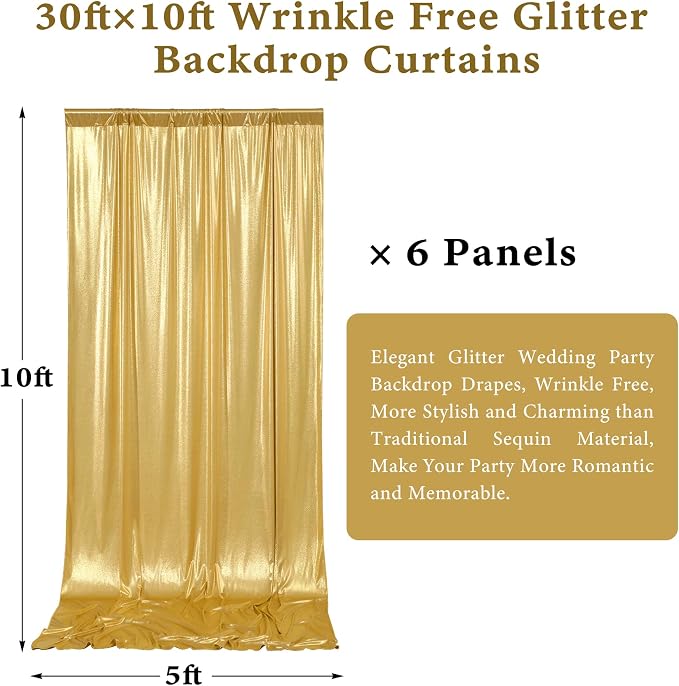 Outpain 30x10ft Gold Sequin Backdrop Curtains, Wrinkle Free Glitter Backdrop - Image 7