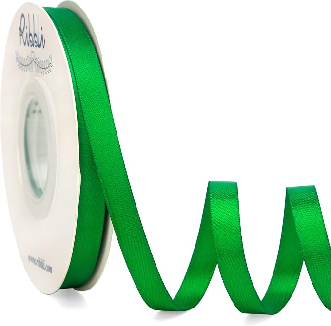 Ribbli Double Faced Emerald Green Satin Ribbon, 3/8” x Continuous 25 Yards by Ribbli