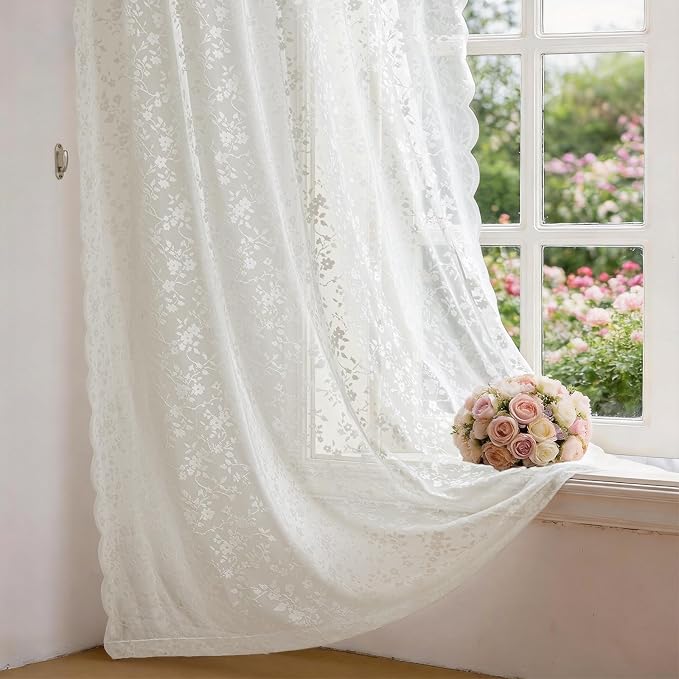 Anmao Vintage Lace Sheer Curtains 45 Inches Long - Image 8