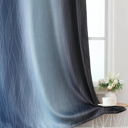 Black and Navy Blue Ombre Blackout Curtains 45 Inches Long, Full Room Darkening - Image 6