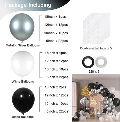 136pcs Black Silver White Balloons, 18 12 10 5 Inch Different Sizes Balloon | - Image 2