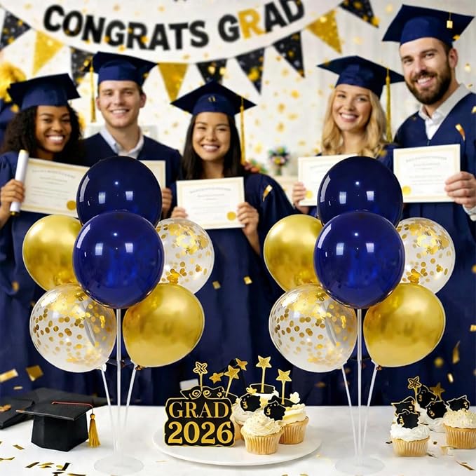 4 Sets Navy Blue Gold Balloon Centerpieces - Image 6